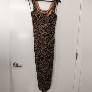 Midi Dress in Tan Leopard